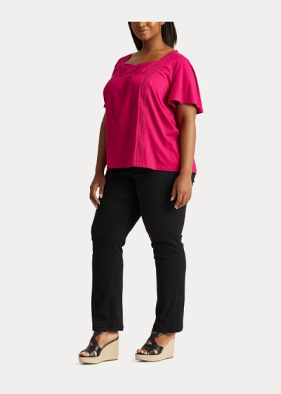 Tops Ralph Lauren Mujer Fucsia Claro - Jersey Flutter-Sleeve - QTMHX4056